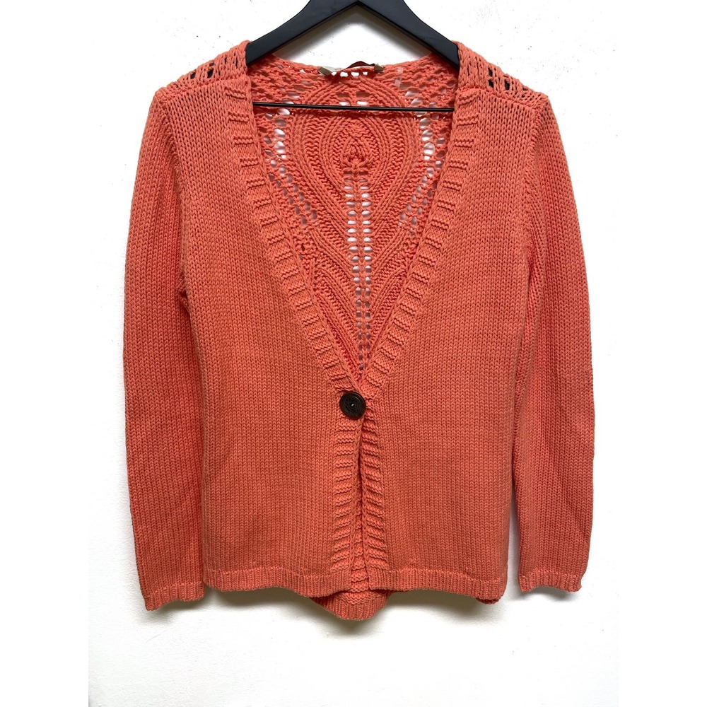Soft Surroundings Coral Orange Crochet Knit Cardigan Womens Sweater Sz small
